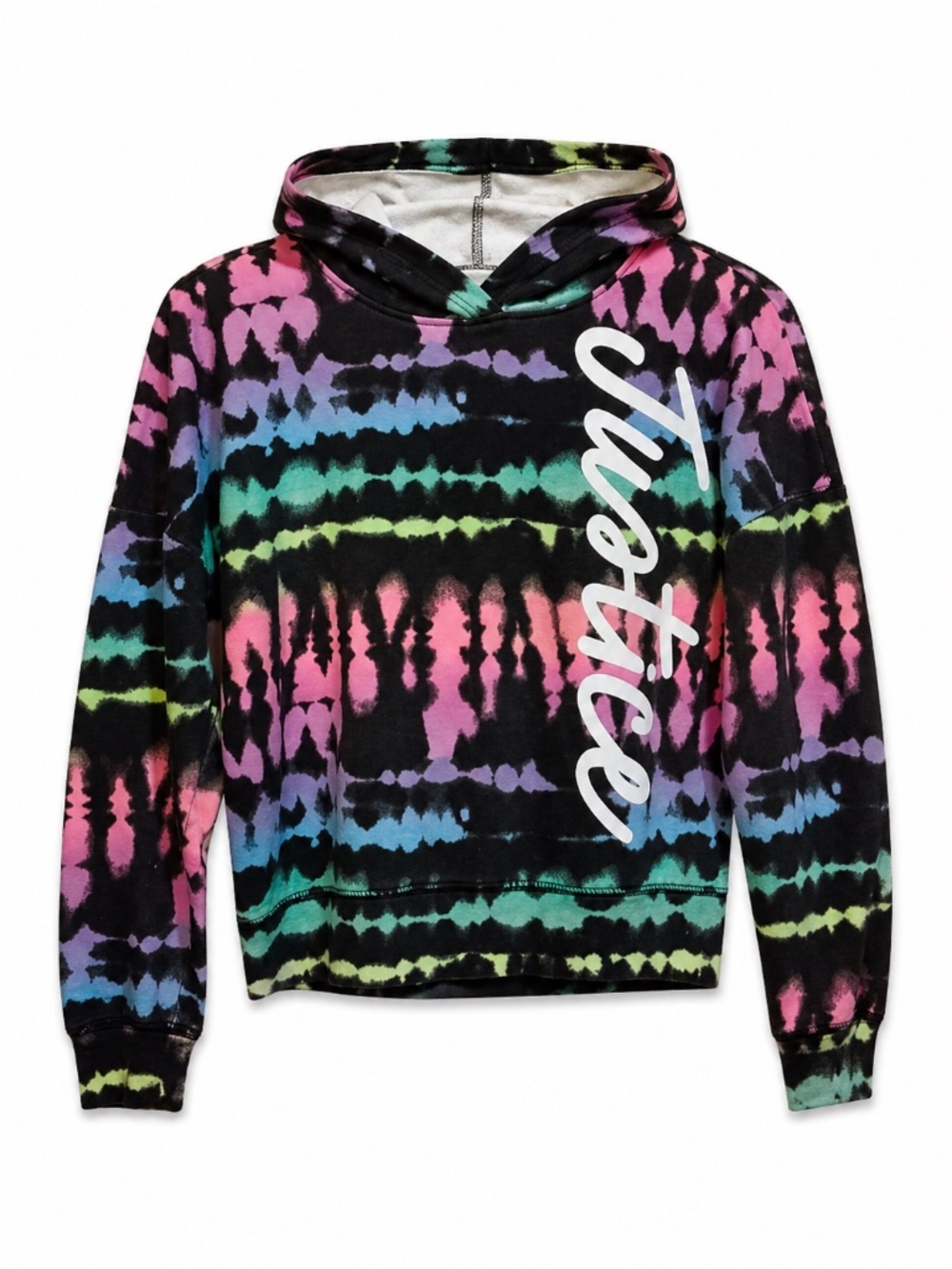 Justice Pastel Rainbow & Charcoal Tie-Dye Hoodie Sparkle Logo – Girls Med (10)